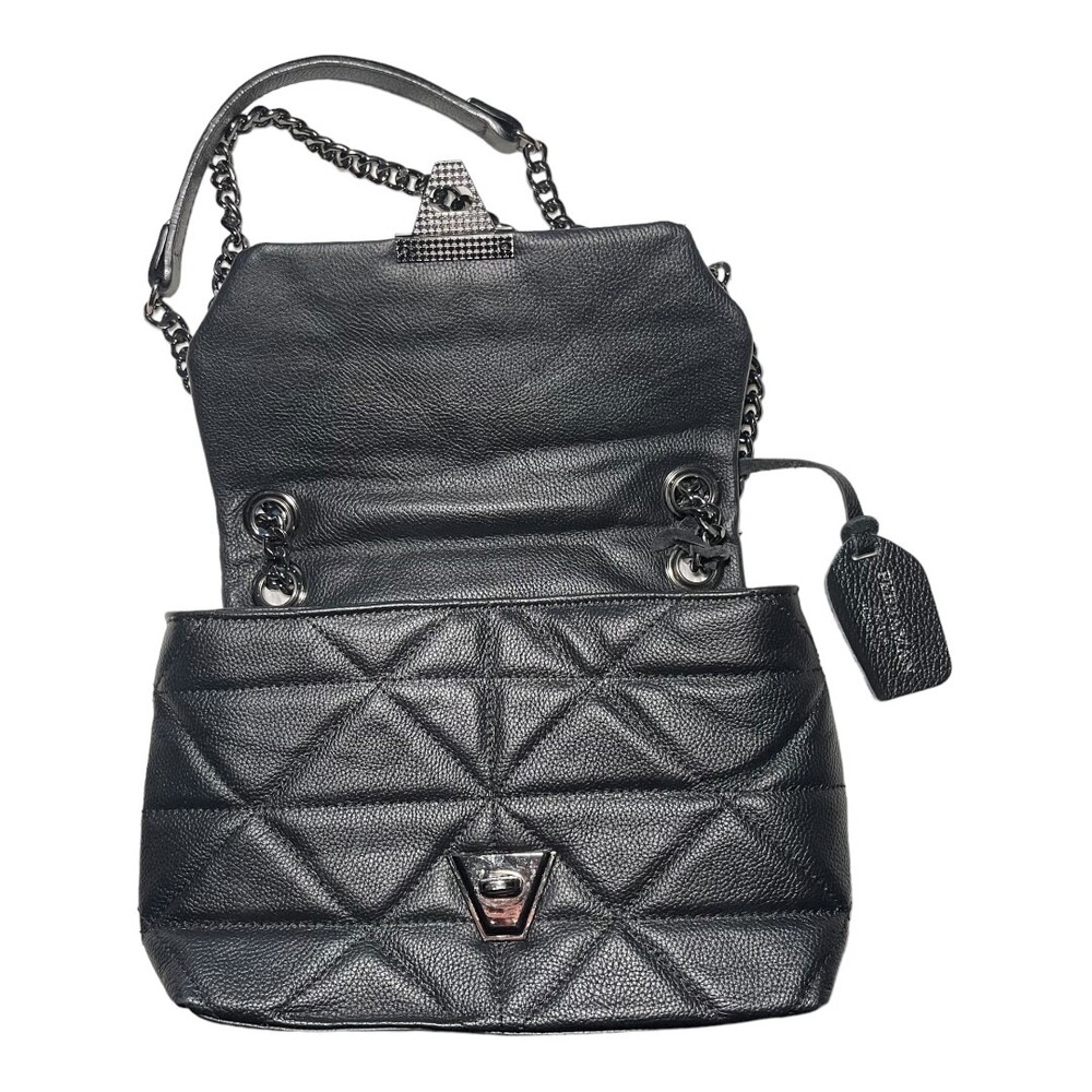 PERSAMAN Handbag Womens Medium Black Quilted Shoulder Chain Strap‎ Geometric - Picture 3 of 7